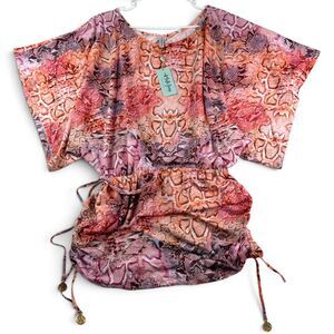 coral snake skins mini dress medium ruched dolman beach resort swim by luli fama